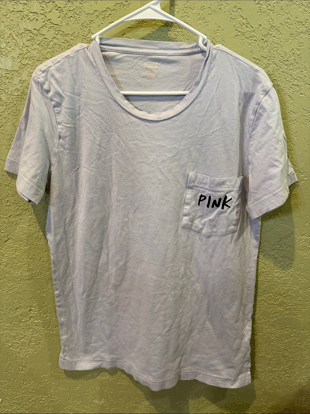 PINK Victoria's Secret Light Purple Short Sleeve Pocket Tee with Black Script